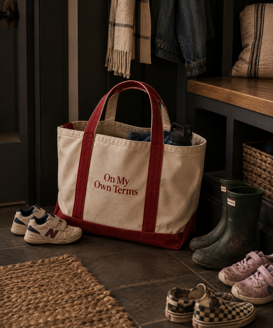 Divorce Season On My Own Terms tote bag in an entryway